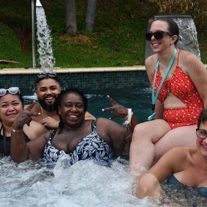 denver singles club members enjoying the hot tub